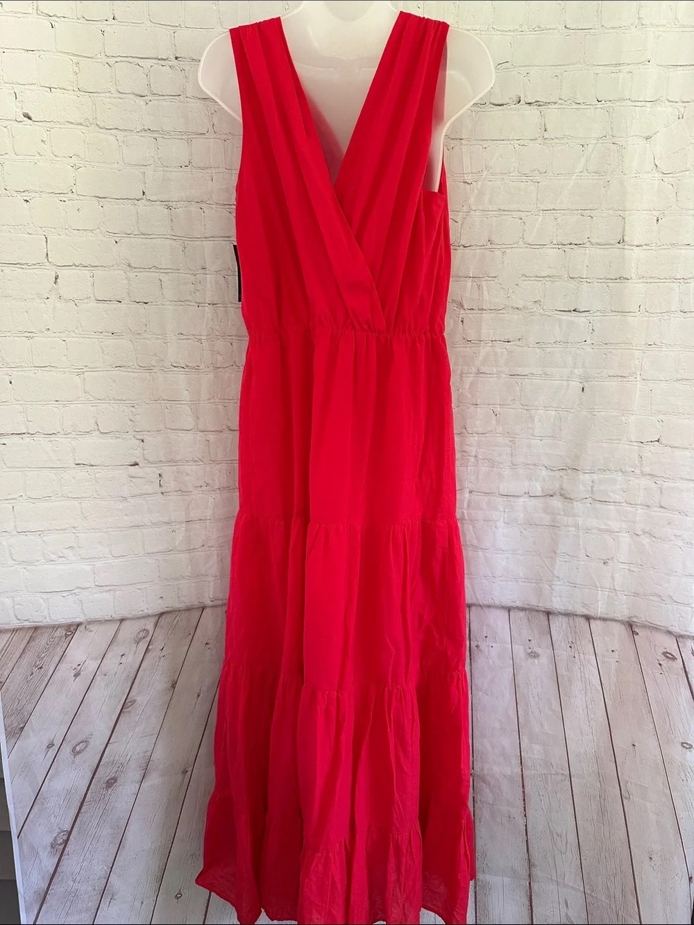 Red Sleeveless V-Neck Tiered Maxi Dress